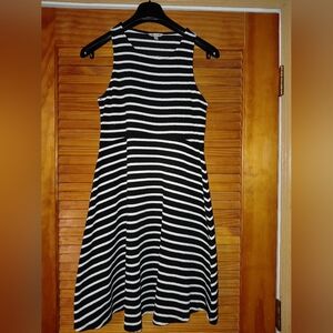 Nic + Zoe Striped A-Line Midi Dress Black and White Stripes